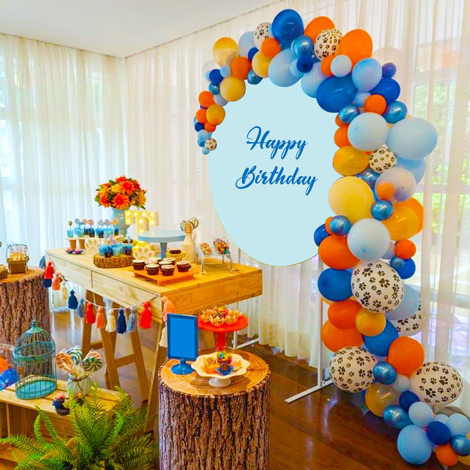 Dog Paw Balloons,12 Inchs Orange and Blue Balloons with Doghand Balloons for Birthday Baby Shower Company Events Wedding Bridal Shower Party Decoration