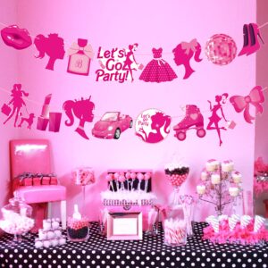 Hot Pink Girl Party Banners Pink Birthday Party Decorations for Girls Hot Pink Princess Banners for Girls Doll Theme Party Ladies Bachelorette Party Supplies