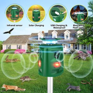 Solar Animal Repeller, 360°Ultrasonic Animal Repeller, Cat Repellent Outdoor, Dog Repellent, Motion Sensor & Flashing Light, Repel Dogs, Deer, Fox, Raccoon, Skunk, Rabbit, Squirrels, Coyote Deterrent