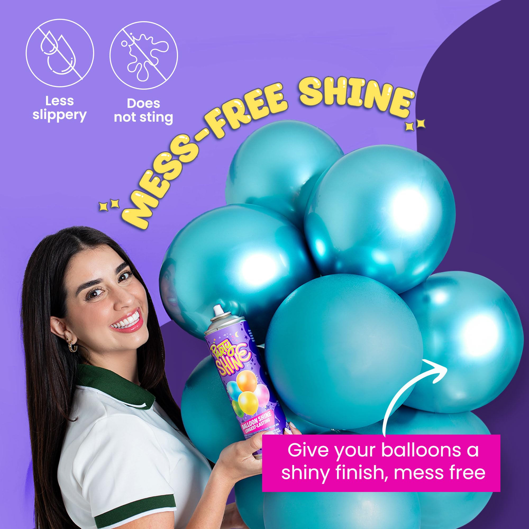 Party Shine Balloon Shine Spray, Silicone Spray for Latex Balloons, Balloon Spray Shine, Waterproof, Fragrance-free and Less Slippery Formula, Perfect for Balloon Décor, Parties, Events, 13oz (1 Pack)