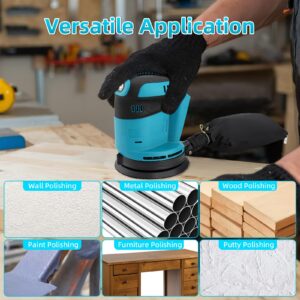 Random Orbit Sander for Makita 18V Battery, 5-Inch 14000RPM Cordless Electric Orbital Sander with 3 Various Speeds, Palm Sander with 3 Pcs Sandpapers & Dust Bag, Perfect for Woodworking(Tool Only)