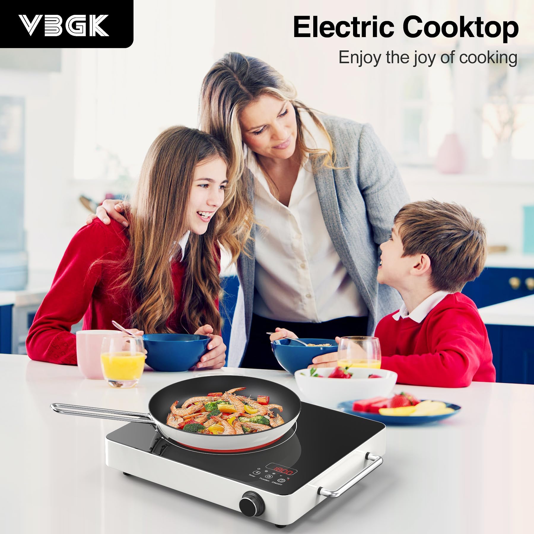 VBGK Electric Cooktop,110V Touch and knob Electric stove,1800W Single Burner Electric cooktop with Handle,9 Power Level, Kids Safety Lock & 4H Timer,Portable Induction Cooktop.