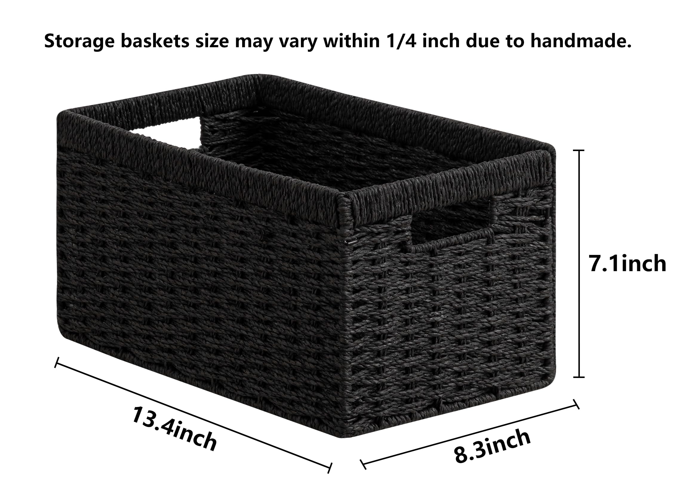 joybest Black Wicker Storage Baskets, Rectangular Wicker Baskets with Built-in Handles,Paper Rope Baskets for Organizing 2 Pack, 13.4L x 8.3W x 7.1H