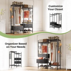 HOKEEPER Clothes Rack Heavy Duty Clothing Rack for Hanging Clothes Loads 1200LBS, Portable Closets Adjustable Garment Rack with Detachable Drawers, Side Mesh Board and Hooks 46.3"Wx16.9"Dx76.2"H Black