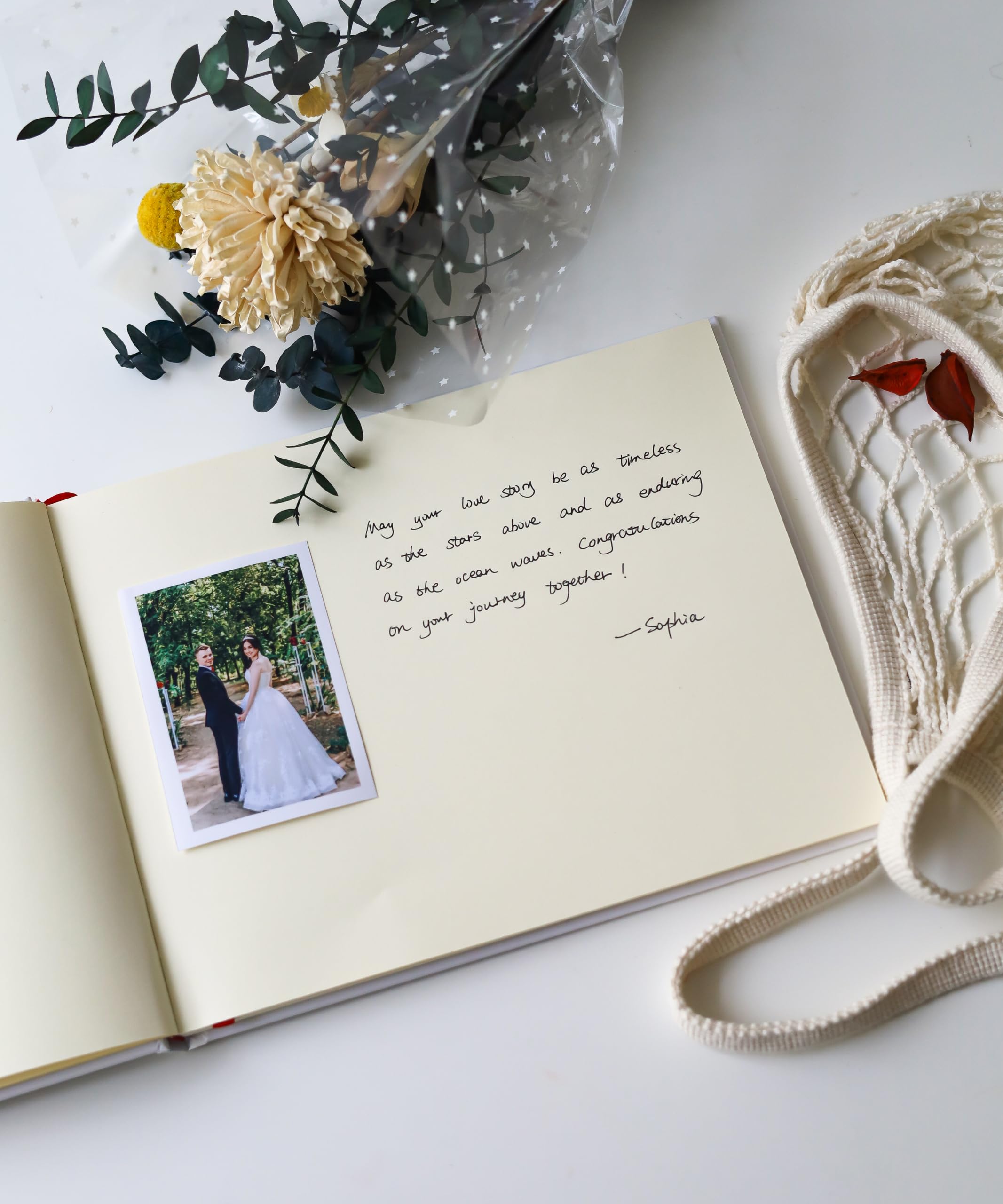 FOUNCY Wedding Guest Book - Elegant Hardcover Guest Book to Sign in & Photos,100 Blank Pages for Wedding Reception, Bridal, Baby Showers and Birthdays - Pink, 9"x7", Ivory Paper