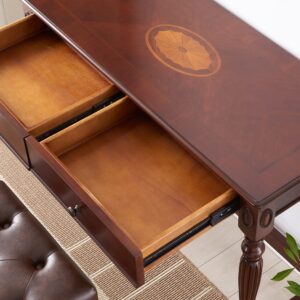 VERDANTREE Computer Desk Office Table with 2 Drawers, 39.37" Solid Wood Study Writing Desk Workstation with Storage Space,Mid-Century Vanity Dressing Table for Home Office,Cherry Walnut SSZ1533WD