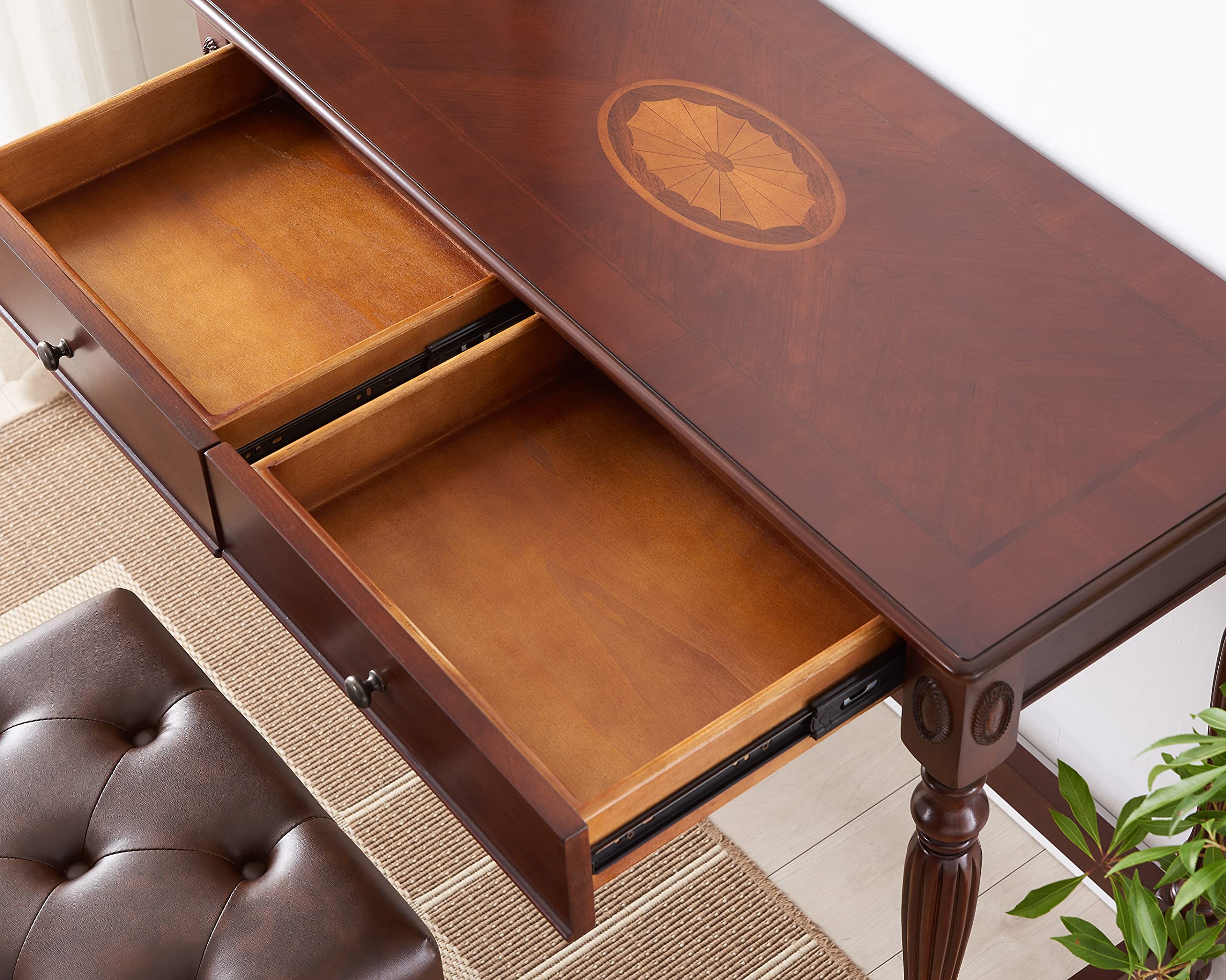 VERDANTREE Computer Desk Office Table with 2 Drawers, 39.37" Solid Wood Study Writing Desk Workstation with Storage Space,Mid-Century Vanity Dressing Table for Home Office,Cherry Walnut SSZ1533WD