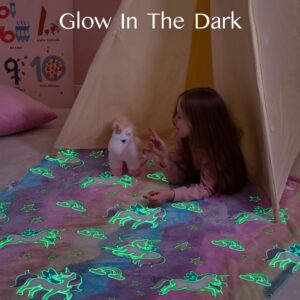 Joiedomi Glow in The Dark Blanket - Unicorns Gifts for Girls Age 2 3 4 5 6 7 8 9 10 11 12 Year Old - Soft Cozy Flannel Kids Throw Blanket - Birthday Bedroom Decor 50"×60"