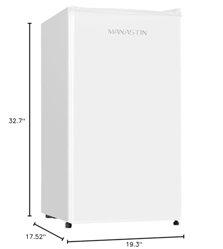 Manastin 3.2 Cu.Ft Mini Fridge with Freezer, Single Door Mini Fridge, Adjustable Thermostat, Energy Saving Mini Refrigerator for Bedroom, Office, Dorm (White, 3.2 Cu.ft)