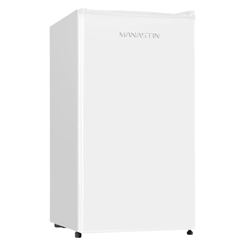 Manastin 3.2 Cu.Ft Mini Fridge with Freezer, Single Door Mini Fridge, Adjustable Thermostat, Energy Saving Mini Refrigerator for Bedroom, Office, Dorm (White, 3.2 Cu.ft)