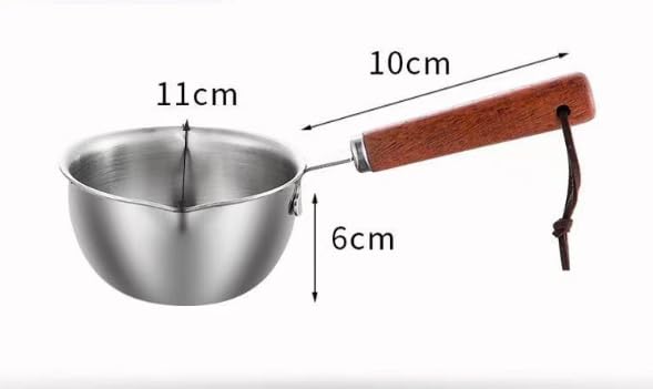 Mini Milk Warmer Pot Stainless Steel Milk Warmer for Coffee, Small Saucepan Heating Cookware Soup Wamer Pan with Heat Resistand Wooden Handle (300ml)