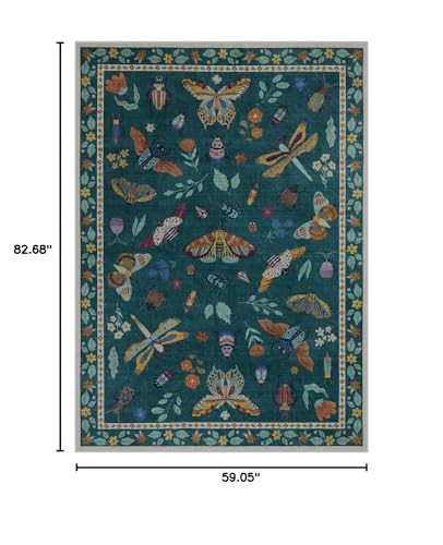 Lahome Insect Print 5x7 Area Rugs for Living Room, Soft Washable Rugs for Bedroom Ultra-Thin Non Slip Modern Rug, Stain Resistant Throw Rug Carpet for Office Nursery Dining Room(5'x7',Dark Green)