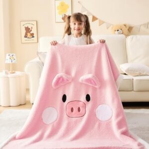 newcosplay sherpa fleece throw blanket 3d cartoon kids blanket plush warm for boys girls(pink pig,(50"x60"))