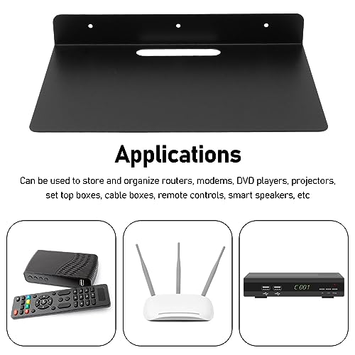 Metal Wall Shelf,Black Floating Shelf,Floating AV Shelves, Thickened Rust Proof Projector Wall Mount DVD Shelf for Projector Set Top Box Router Camera