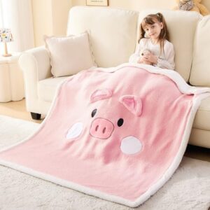 NEWCOSPLAY Sherpa Fleece Throw Blanket 3D Cartoon Kids Blanket Plush Warm for Boys Girls(Pink Pig,(50"X60"))