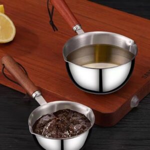 Mini Milk Warmer Pot Stainless Steel Milk Warmer for Coffee, Small Saucepan Heating Cookware Soup Wamer Pan with Heat Resistand Wooden Handle (300ml)