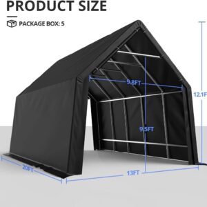 KING BIRD 13' x 20' Heavy Duty Carport Anti-Snow Carport, Full-Size Truck, Outdoor Storage Shelter Shed Instant Garage Car Canopy with Reinforced Ground Bars