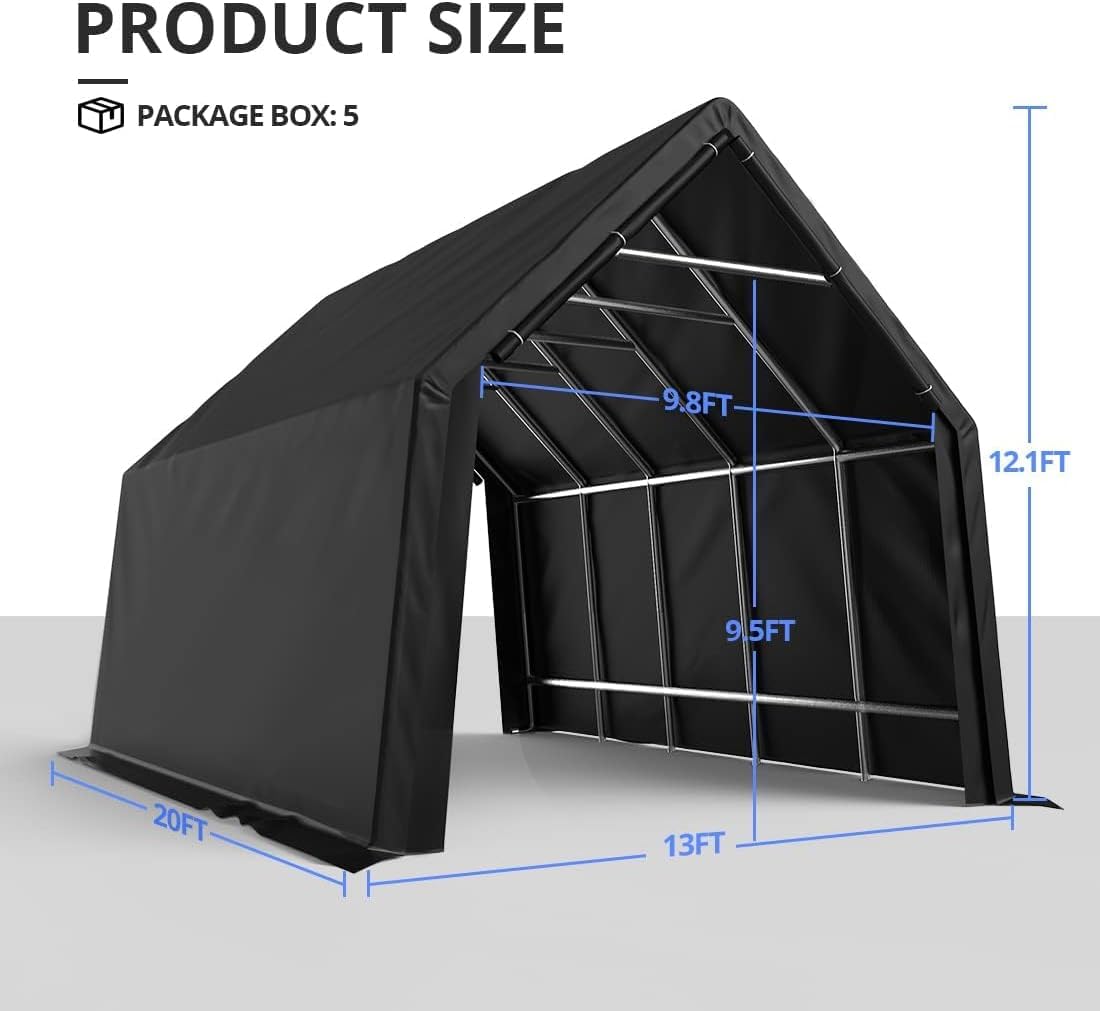 KING BIRD 13' x 20' Heavy Duty Carport Anti-Snow Carport, Full-Size Truck, Outdoor Storage Shelter Shed Instant Garage Car Canopy with Reinforced Ground Bars