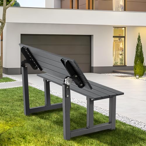 Ajikgn Aluminum Outdoor Convertible Bench Black, Total 400 LBS Load Capacity Bench Light Weight, All-in-one Table & Bench, Multi-Functional Outdoor Bench/Work Table for Park Garden,Patio and Lounge