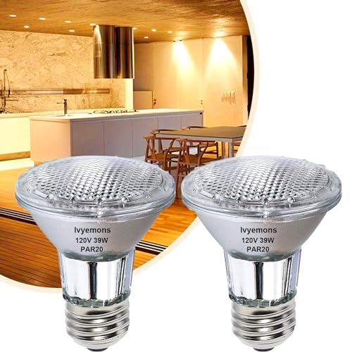 Ivyemons PAR20 Flood 39W 120V 480 Lumens- 2 Pack PAR20 Flood Light Bulbs with E26 Base, PAR20 Dimmable 2800K Warm White, Long Lasting 39W PAR20 Bulb for Recessed Lighting & Hood Range Light Bulbs