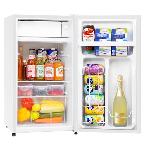 Manastin 3.2 Cu.Ft Mini Fridge with Freezer, Single Door Mini Fridge, Adjustable Thermostat, Energy Saving Mini Refrigerator for Bedroom, Office, Dorm (White, 3.2 Cu.ft)