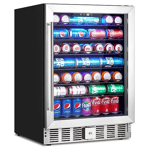 Takywep 24 Inch Beverage Refrigerator, 5.1 Cu.ft Beverage Cooler Under Counter, 166 Cans Drink Fridge for Drinks, Soda, Beer or Wine, 36～60°F Adjustable Temperature.