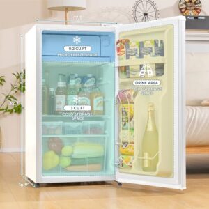 Manastin 3.2 Cu.Ft Mini Fridge with Freezer, Single Door Mini Fridge, Adjustable Thermostat, Energy Saving Mini Refrigerator for Bedroom, Office, Dorm (White, 3.2 Cu.ft)