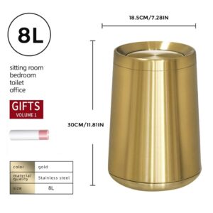 YOJIA 8L / 2.1Gal Gold Brushed Stainless Steel Trash Can with Swing Cover,Gold Bathroom Trash can ，Decorative Garbage Can for Bathroom, Living Room, BedroomOffice, Hotel, RV (32A gold-8L)