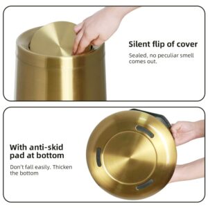 YOJIA 8L / 2.1Gal Gold Brushed Stainless Steel Trash Can with Swing Cover,Gold Bathroom Trash can ，Decorative Garbage Can for Bathroom, Living Room, BedroomOffice, Hotel, RV (32A gold-8L)