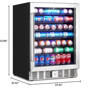 Takywep 24 Inch Beverage Refrigerator, 5.1 Cu.ft Beverage Cooler Under Counter, 166 Cans Drink Fridge for Drinks, Soda, Beer or Wine, 36～60°F Adjustable Temperature.