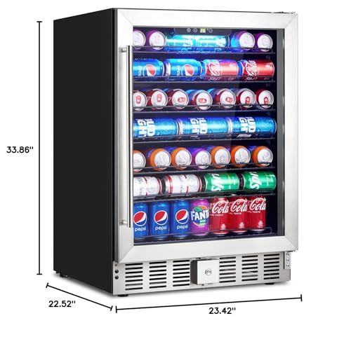 Takywep 24 Inch Beverage Refrigerator, 5.1 Cu.ft Beverage Cooler Under Counter, 166 Cans Drink Fridge for Drinks, Soda, Beer or Wine, 36～60°F Adjustable Temperature.