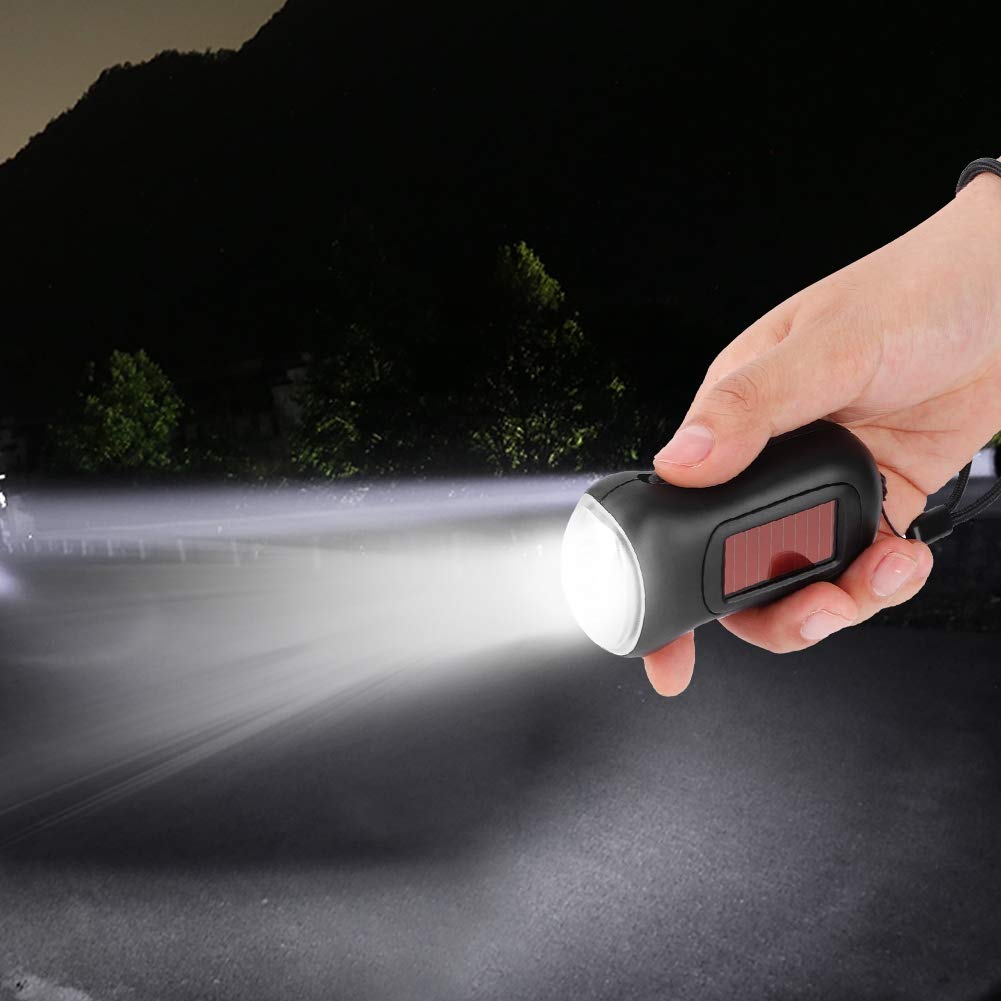 Hand Crank, Solar Powered Rechargeable Flashlight LED Dynamo Torch Emergency Supplies High Energy Conversion Portable Bright Flashlights for Home Lighting