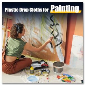 10 Pack Plastic Drop Cloths for Painting, Upgraded Thick Plastic Painters Drop Cloth, Disposable Plastic Cover for Painting Protection, Clear Paint Plastic Covering Tarp Sheeting for Furniture Floor