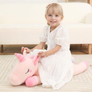 32inch Cute Giant Pink Unicorn Plush, Jumbo Soft Body Pillow Pet, Large Rainbow Unicorn Stuffed Animals Toy, Big Doll for Kids Girls and Boys Halloween, Christmas, Thanksgiving, Birthdays Gifts