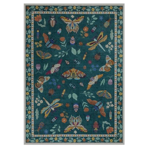 Lahome Insect Print 5x7 Area Rugs for Living Room, Soft Washable Rugs for Bedroom Ultra-Thin Non Slip Modern Rug, Stain Resistant Throw Rug Carpet for Office Nursery Dining Room(5'x7',Dark Green)