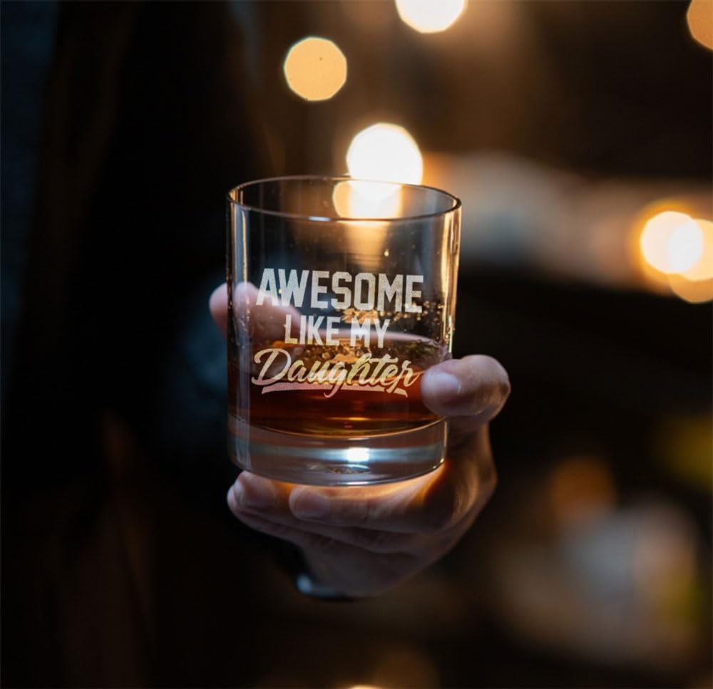 MINIVINE Gifts for Dad from Daughter - Christmas Gifts for Dad - Funny Gifts for Dads, Dad Gifts, Best Dad Birthday Gift, 10oz Whiskey Rock Glass (Awesome Like My Daughter)