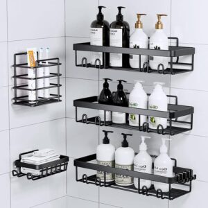 Infinite Shower Caddy, Bathroom Organizers and storage, Black Shower Shelves for bathroom accessories Shower organizer bathroom shelves Stainless Steel Wall Rack Baskets Adhesives Mounted(5 PCS)