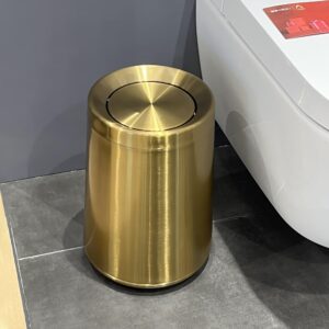 YOJIA 8L / 2.1Gal Gold Brushed Stainless Steel Trash Can with Swing Cover,Gold Bathroom Trash can ，Decorative Garbage Can for Bathroom, Living Room, BedroomOffice, Hotel, RV (32A gold-8L)