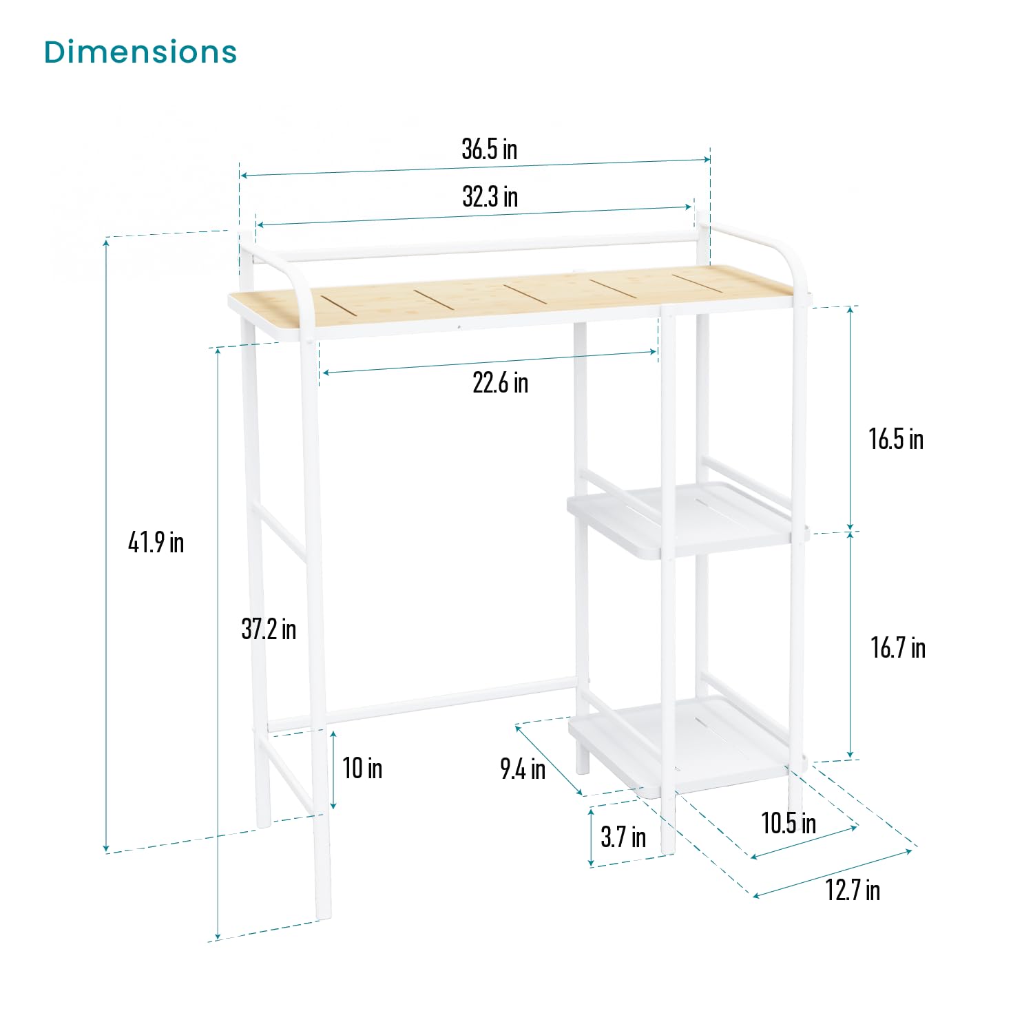 Home Zone Living Over The Toilet Bathroom Storage Organizer with Slim Shelving for Your Restroom, Kitchen, or Living Room, White Bamboo Accent Shelf