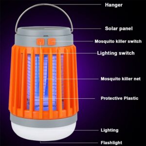 2Pack Solar Bug Zapper Light Bulb 3 in 1 Mosquitoes Killer USB Rechargeable Camping Light Flashlight,IPX6 Waterproof Portable Light Bulb Zapper Outdoor for Travel Hiking,Doorway,Balcony,Corridor