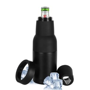 12oz - hgkeke frosty beer holder double walled stainless steel beer bottle insulator holder slim can cooler and beer bottle with beer opener vacuum insulated - nice gift for men - midnight black