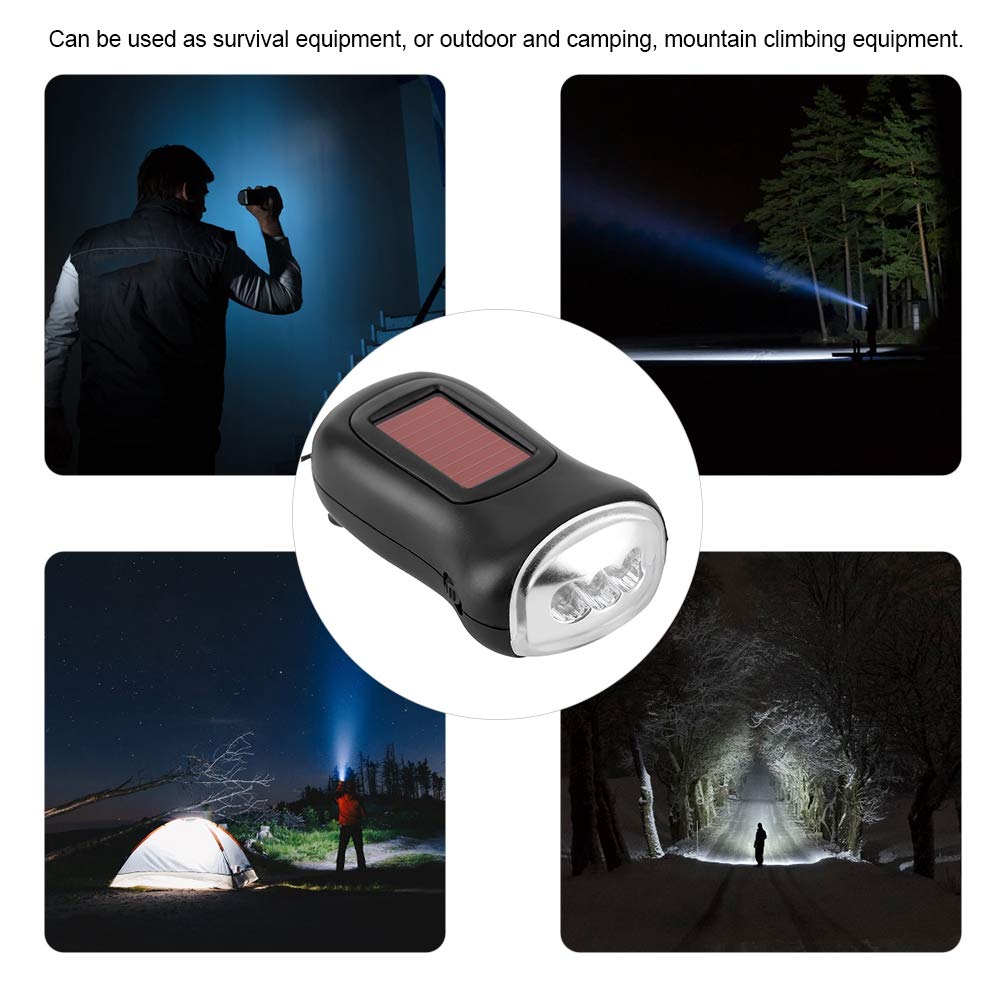 Hand Crank, Solar Powered Rechargeable Flashlight LED Dynamo Torch Emergency Supplies High Energy Conversion Portable Bright Flashlights for Home Lighting