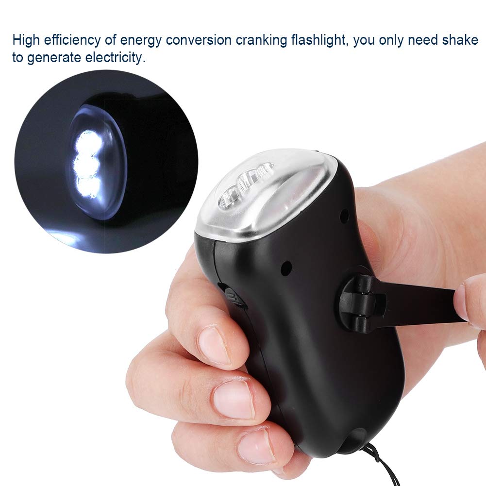 Hand Crank, Solar Powered Rechargeable Flashlight LED Dynamo Torch Emergency Supplies High Energy Conversion Portable Bright Flashlights for Home Lighting