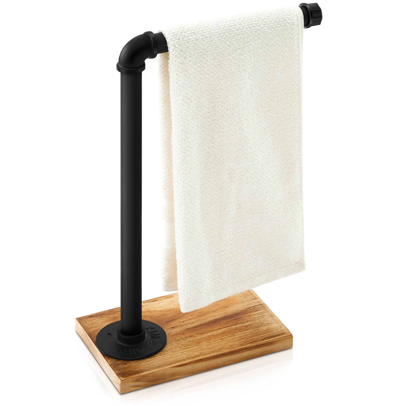 Juexica Hand Towel Holder Stand 15 Inch Farmhouse Towel Holder Towel Racks Hand Towel Stand with Heavy Base for Bathroom Kitchen Countertop Desktop Standing, Black (L Style)