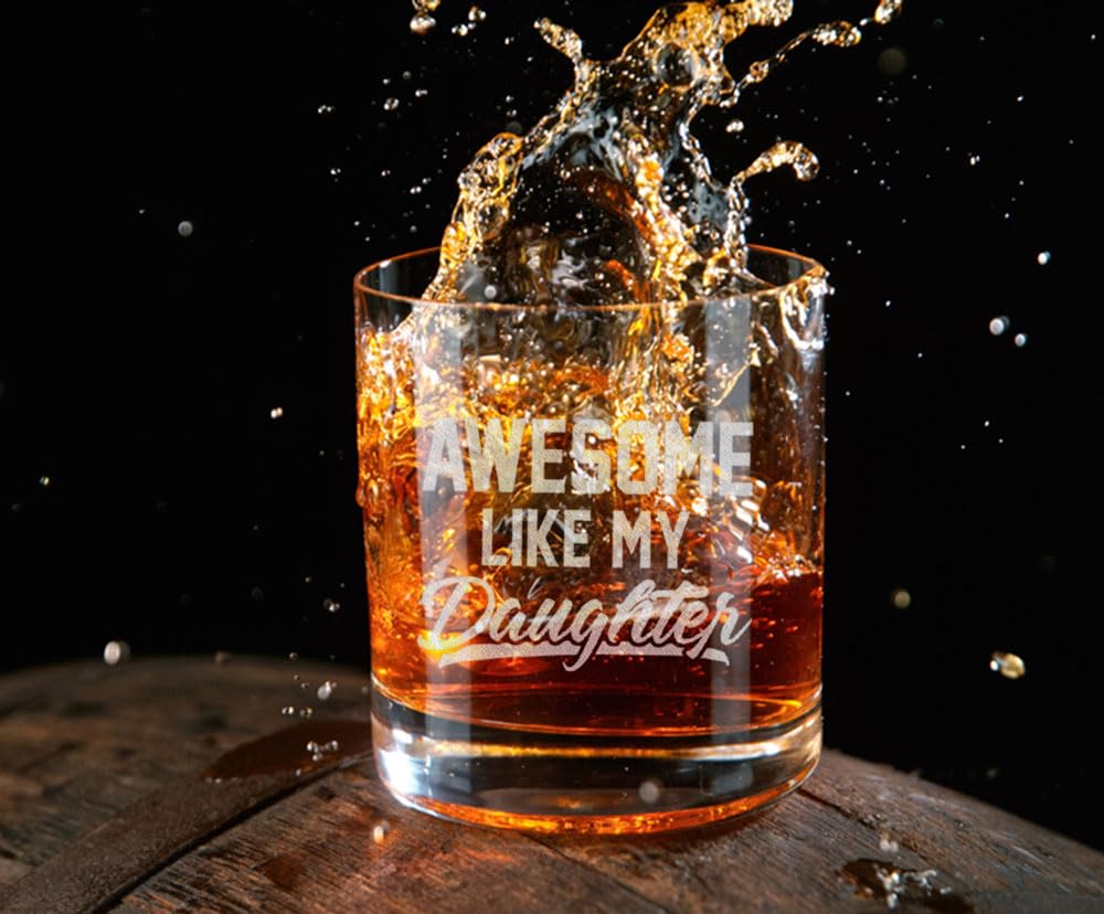 MINIVINE Gifts for Dad from Daughter - Christmas Gifts for Dad - Funny Gifts for Dads, Dad Gifts, Best Dad Birthday Gift, 10oz Whiskey Rock Glass (Awesome Like My Daughter)