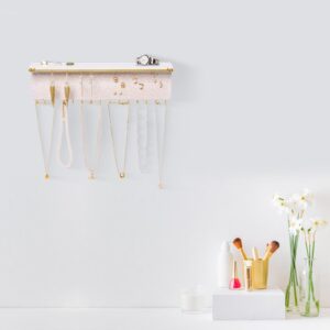 SANY DAYO HOME Wall Mount Jewelry Organizer Real Wood Jewelry Display Storage Shelf with 15 Necklace Hooks, Earring Bracelet Rod, Stud Cork Board, White