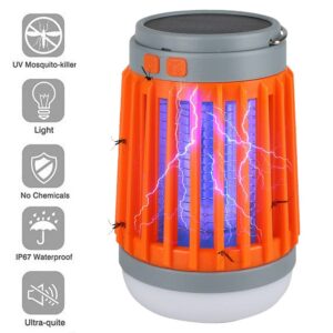 2Pack Solar Bug Zapper Light Bulb 3 in 1 Mosquitoes Killer USB Rechargeable Camping Light Flashlight,IPX6 Waterproof Portable Light Bulb Zapper Outdoor for Travel Hiking,Doorway,Balcony,Corridor