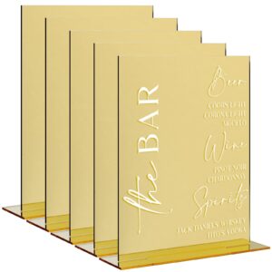 jinmury 8x10 inch gold acrylic sign with stand | 5 pack blank acrylic table signs and base for diy wedding table numbers, wedding signage, events& parties