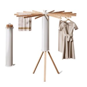 aywstc tripod clothes drying rack - portable foldable garment drying rack - household floor standing clothes drying racks with 16 wooden drying arms for balconies, laundry, bedrooms