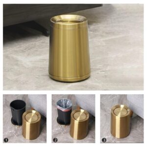 YOJIA 8L / 2.1Gal Gold Brushed Stainless Steel Trash Can with Swing Cover,Gold Bathroom Trash can ，Decorative Garbage Can for Bathroom, Living Room, BedroomOffice, Hotel, RV (32A gold-8L)